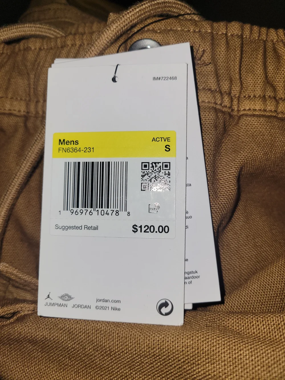 Jordan Men's Tan Cargo Pants with Utility Pockets